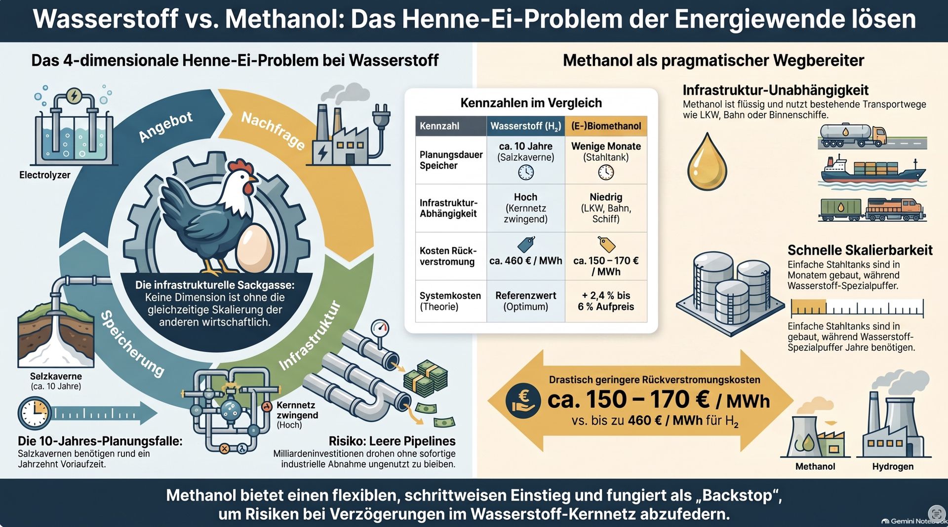 Warum nicht nur Wasserstoff: Henne-Ei-Problem.