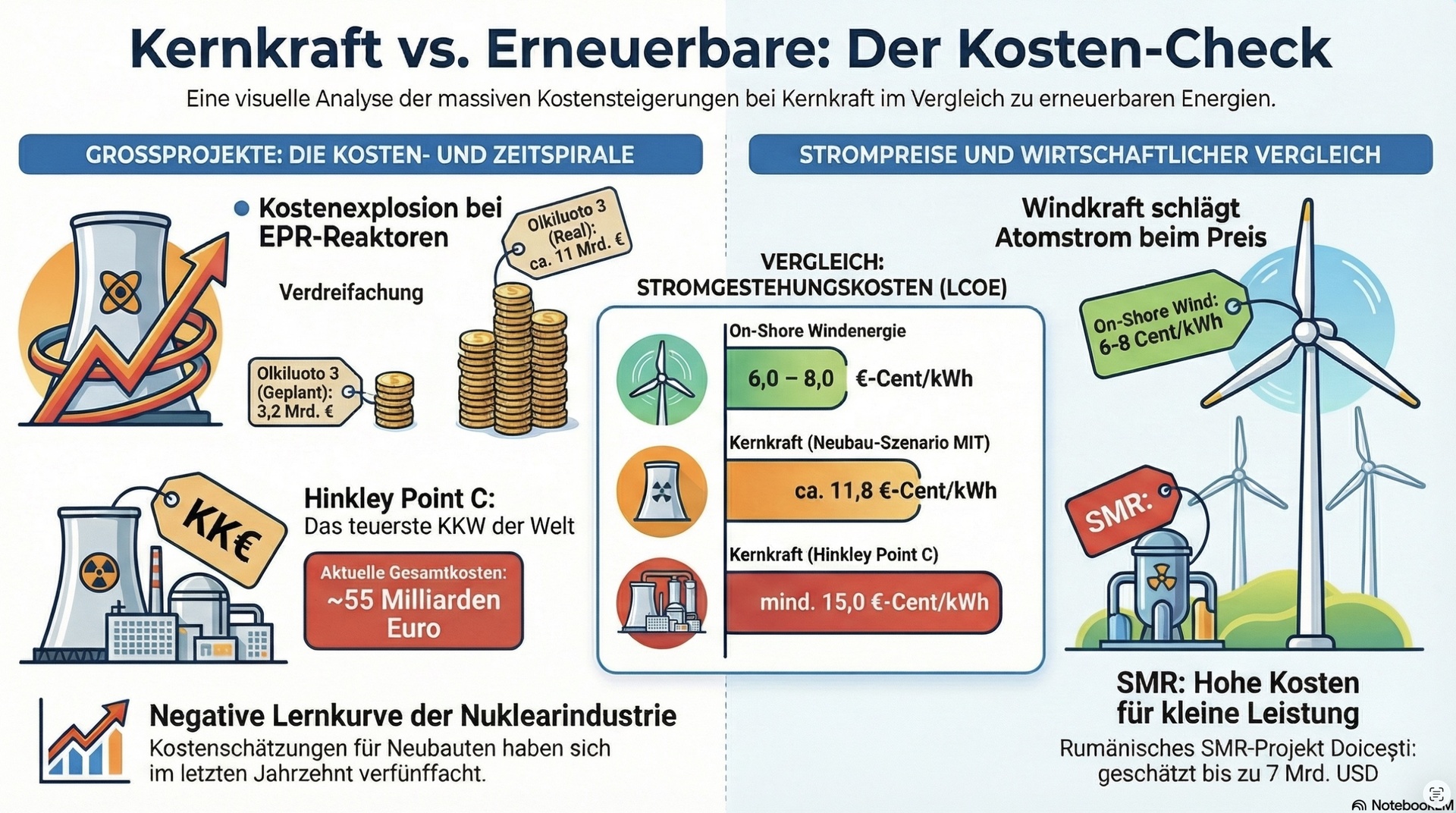 AKWs Kostenvergleich: Kernkraft versus Erneuerbare.