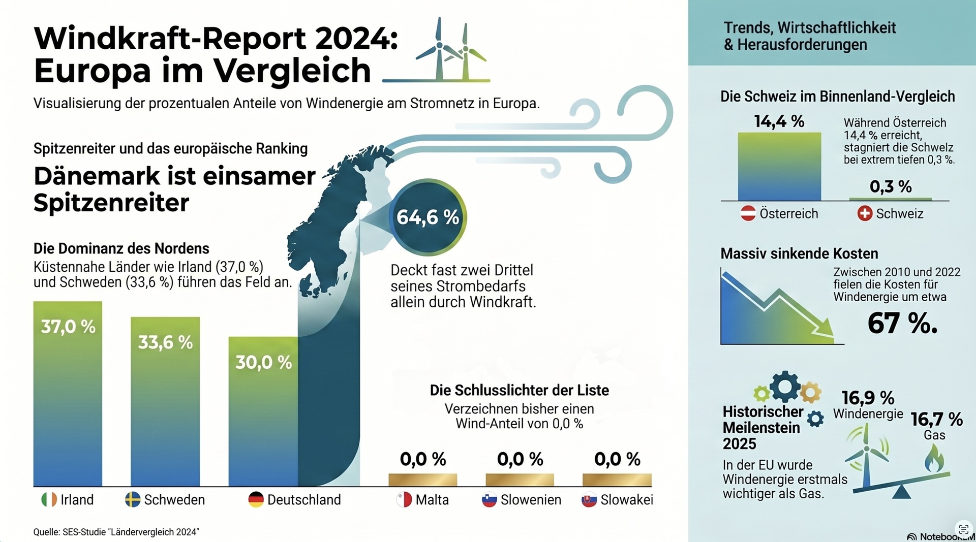 Anteile Windkraft im europäischen Strommix