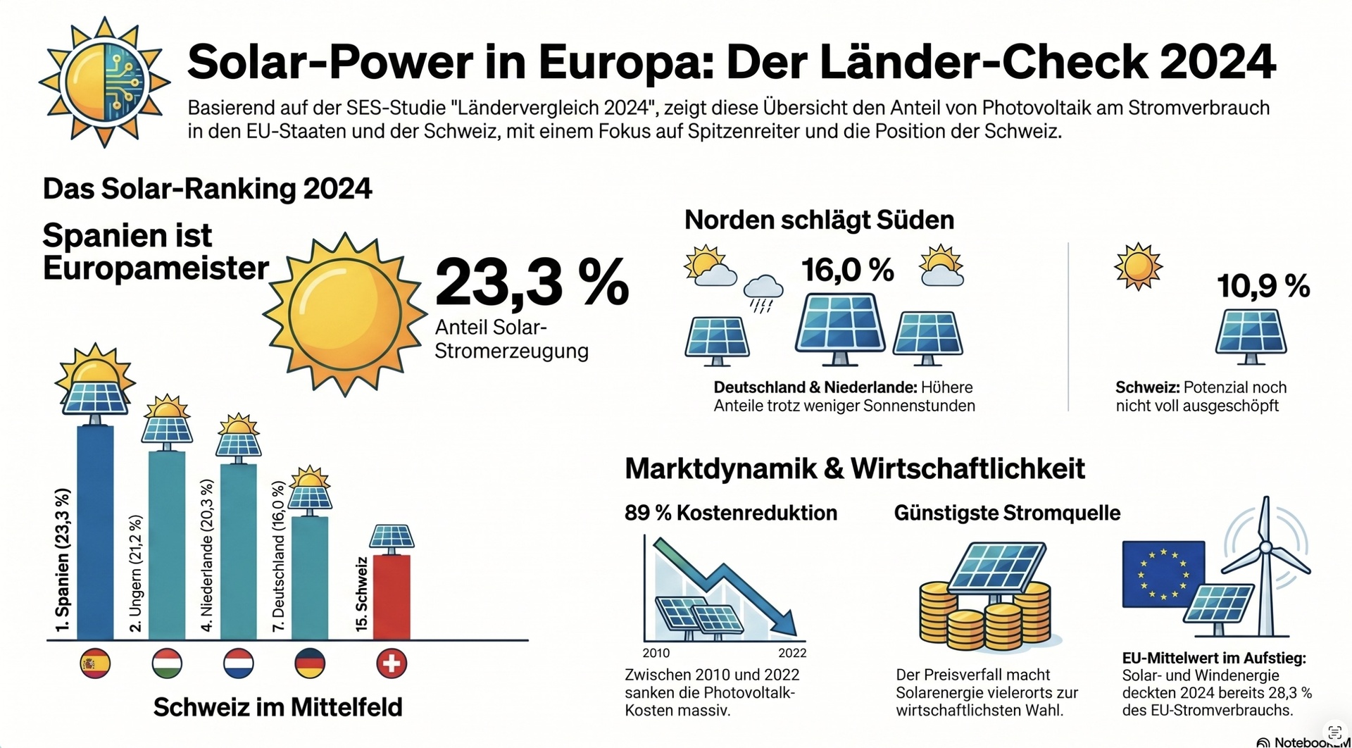 Anteile Solarenergie im europäischen Strommix.