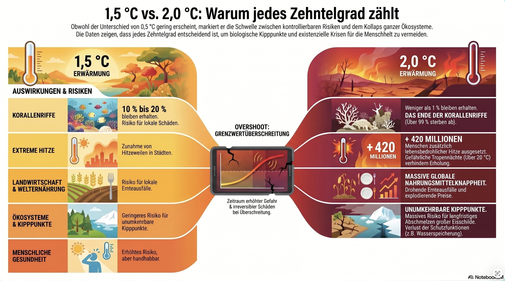 1,5 bis 2,0 Grad Erwärmung.