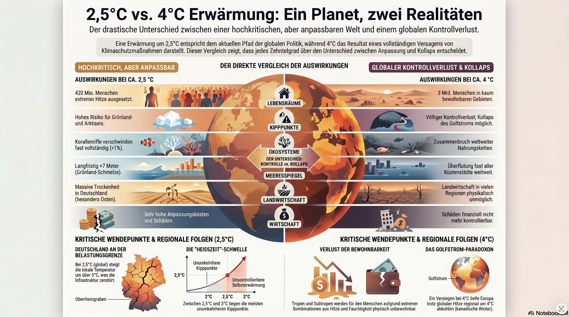 2,5°C bis 4°C Erwärmung.