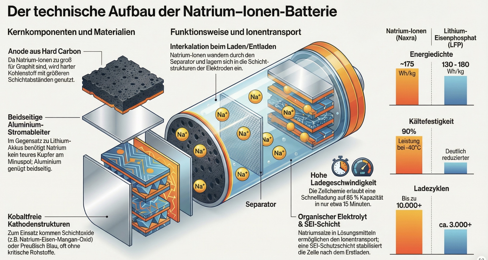 Aufbau Natrium-Ionen-Batterien.