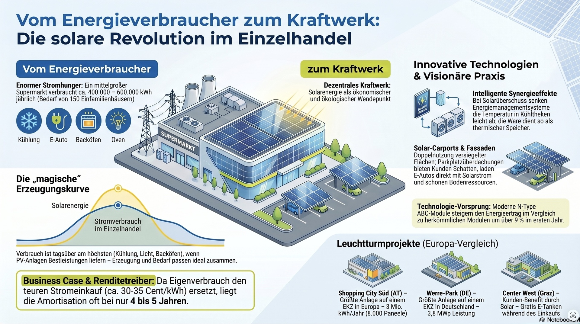 Solaranlagen in Einkaufszentren.