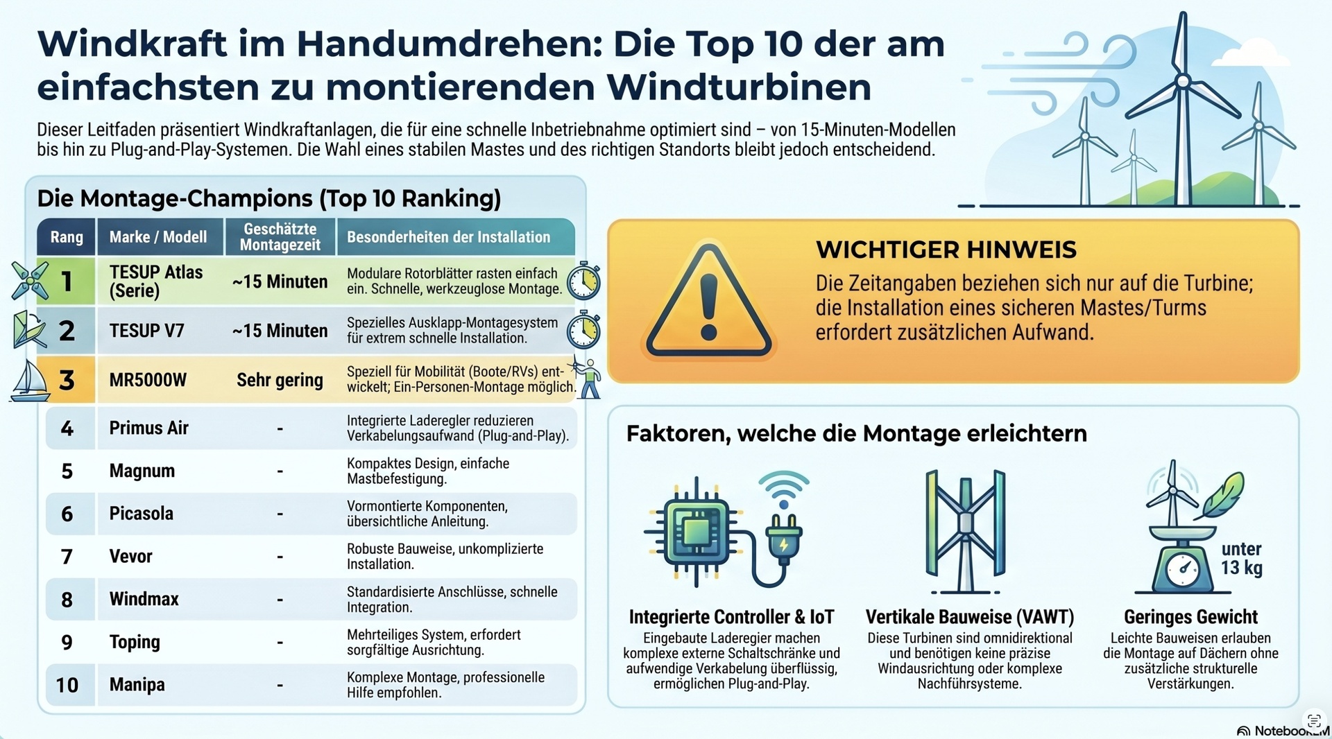 Wind-Turbinen einfach montierbar.