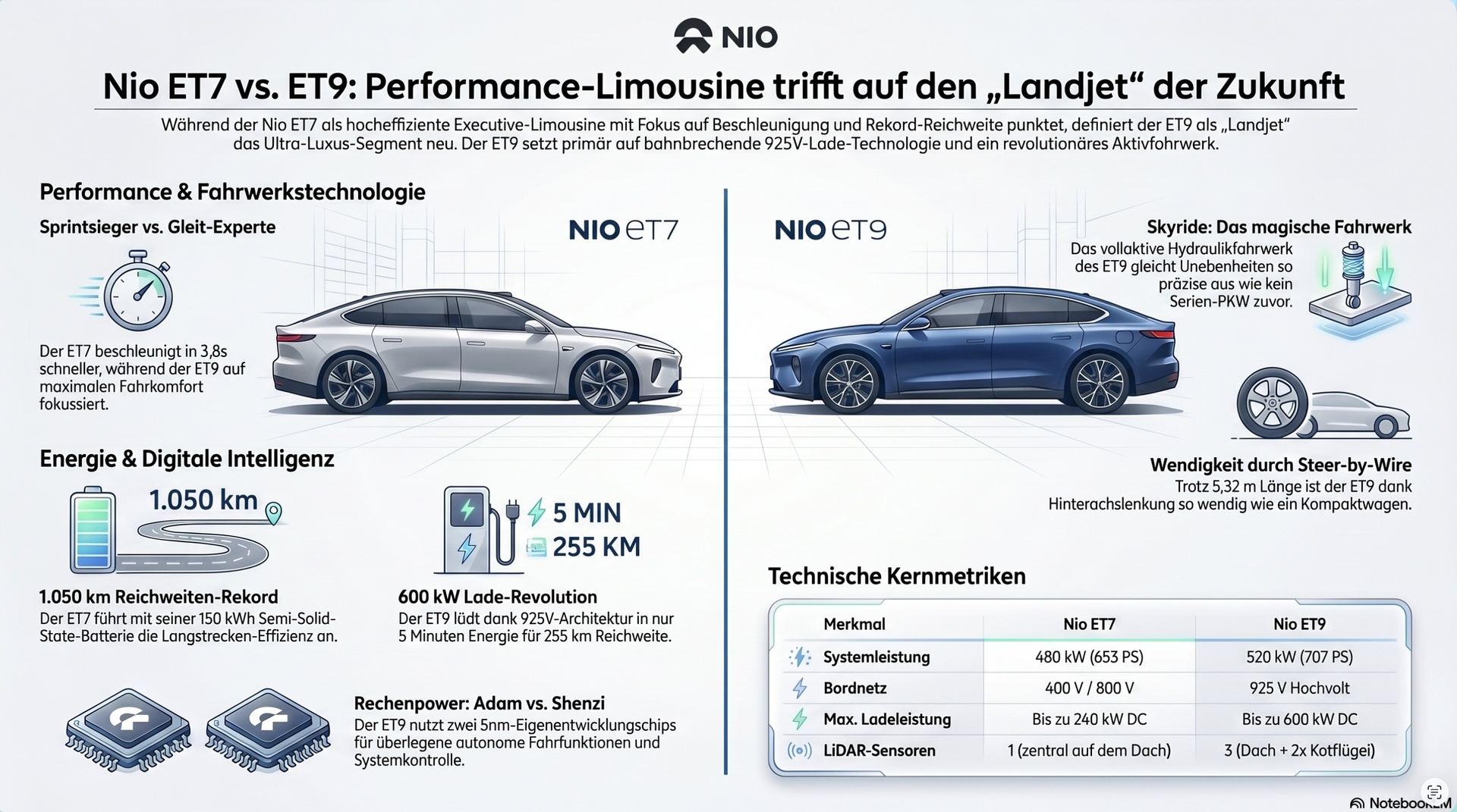 NIO ET7, ET9 Vergleich.
