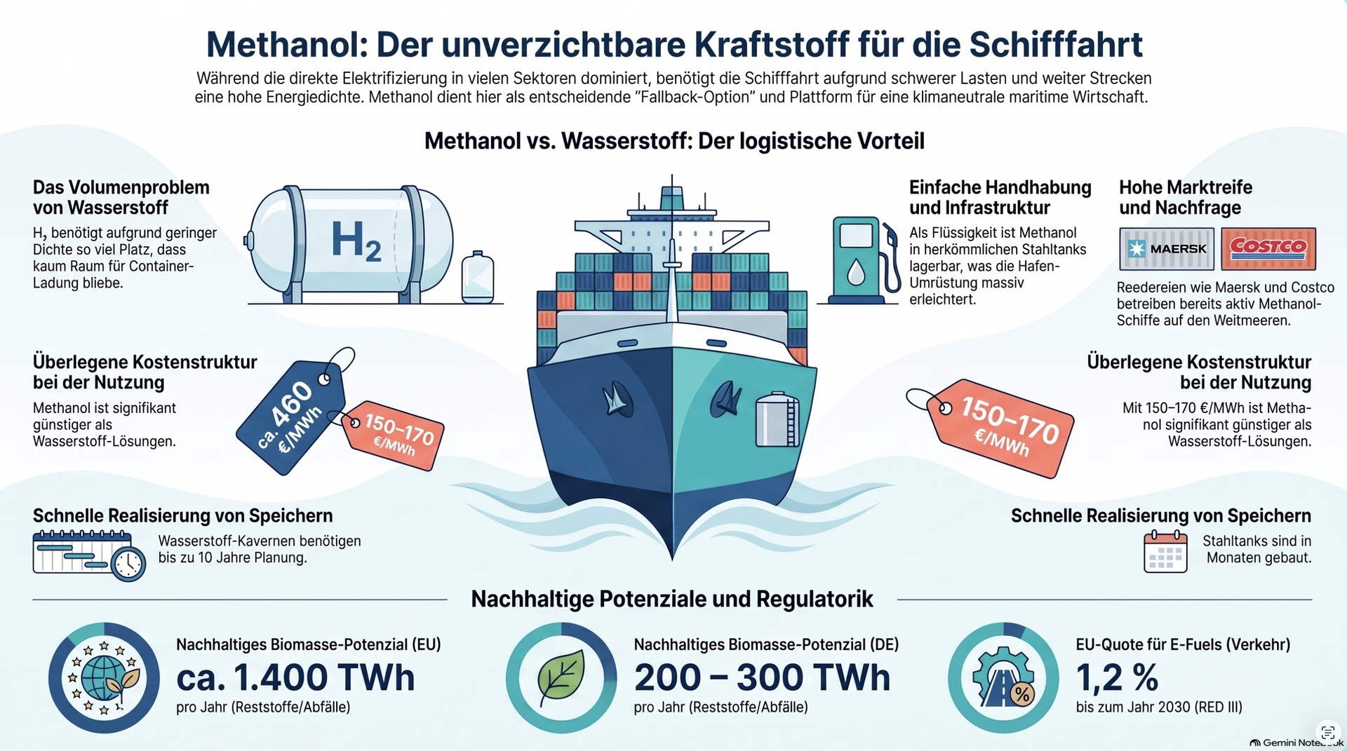 Methanol, Vorteile Schifffahrt.