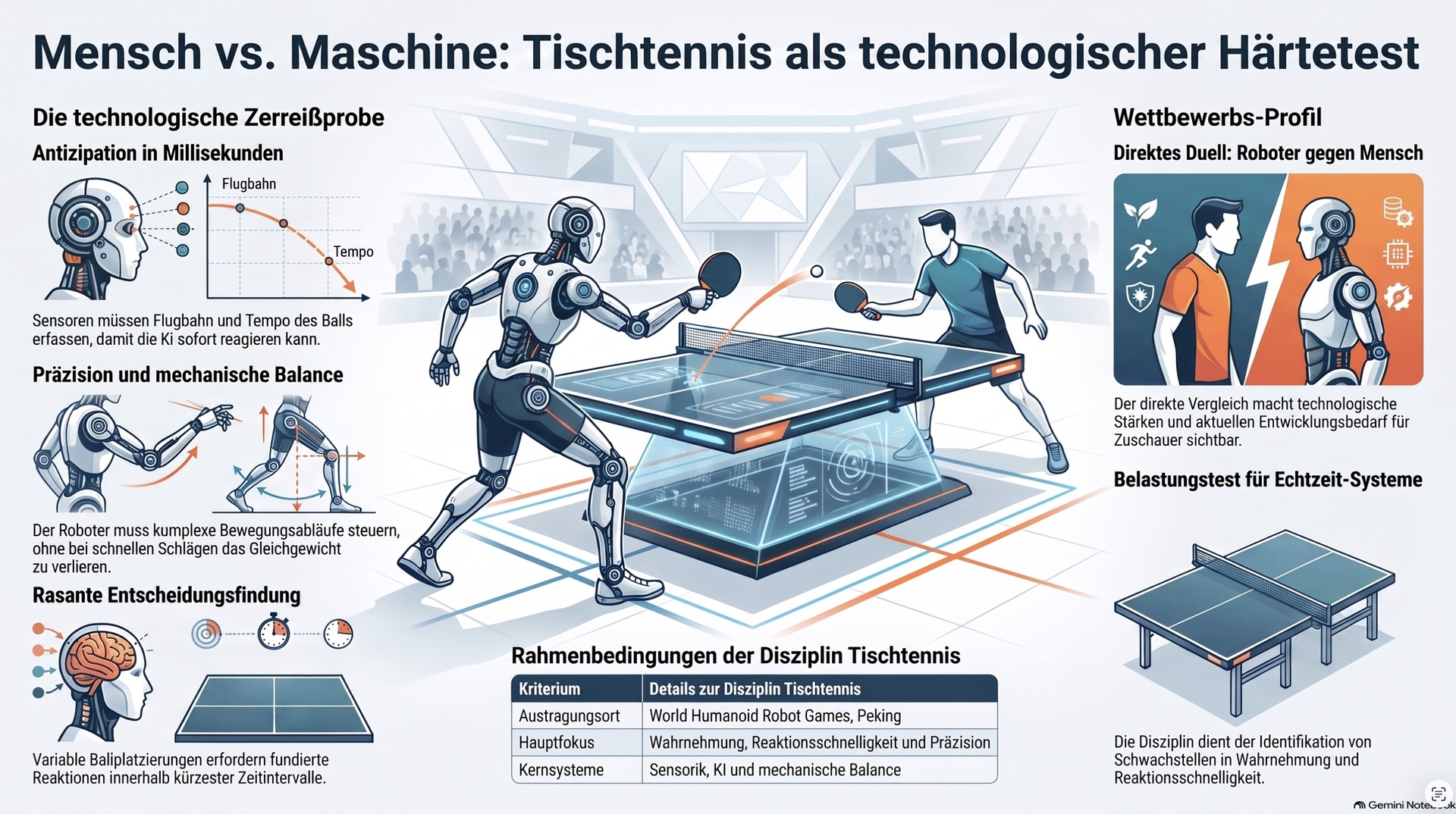 Mensch gegen Roboter im Tischtennis.