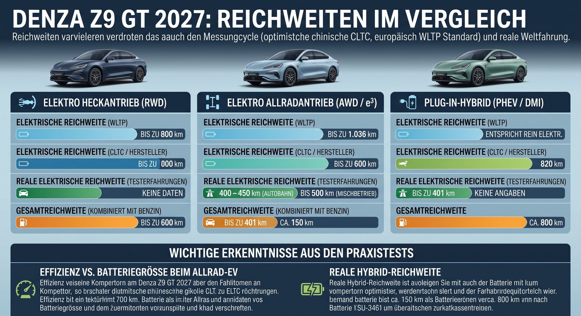 Denza Z9 GT, Reichweiten
