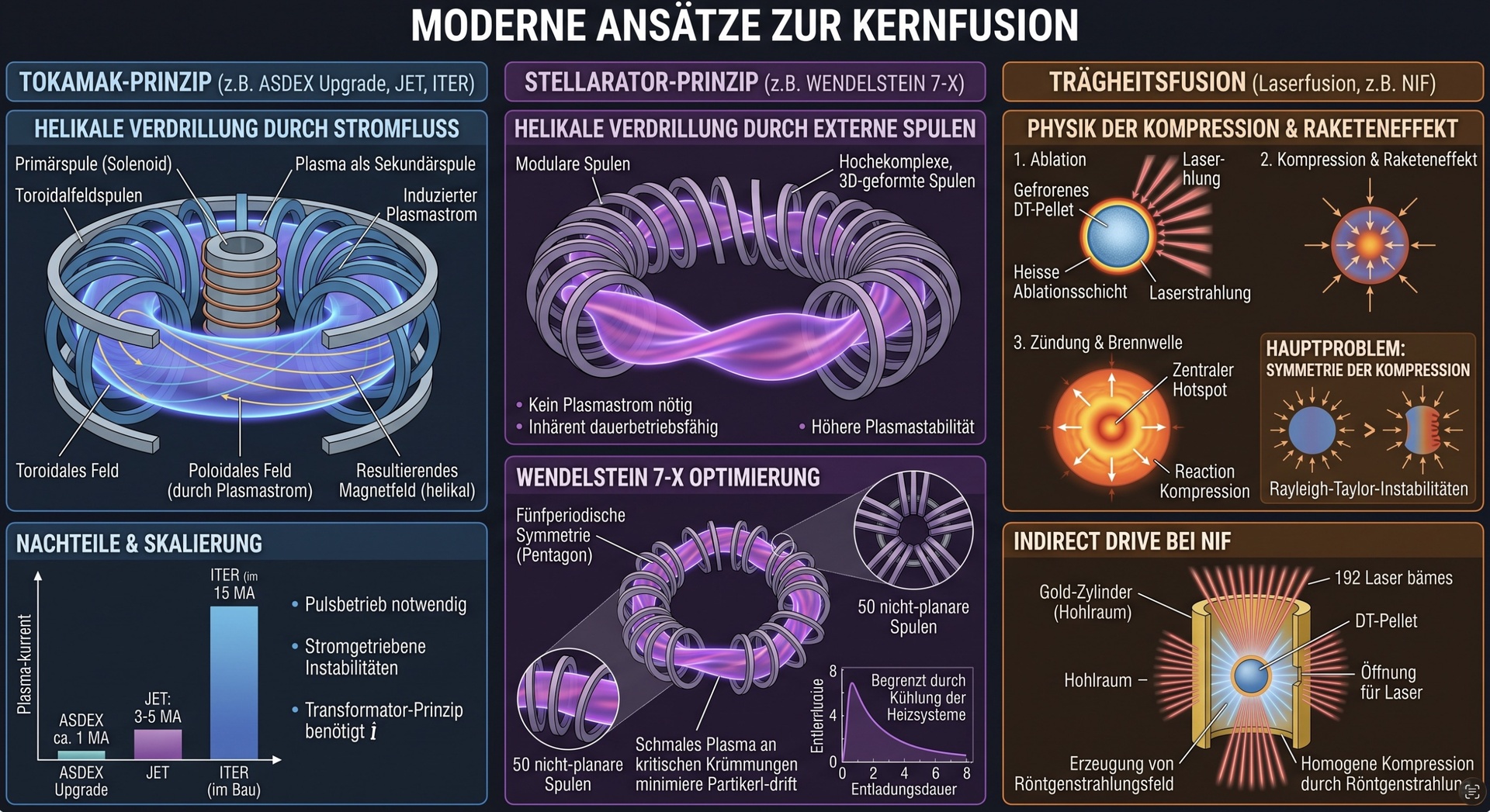 Kernfusion Technologien-Vergleich.